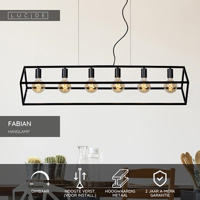 Lucide FABIAN - Hanglamp - 6xE27 - Zwart